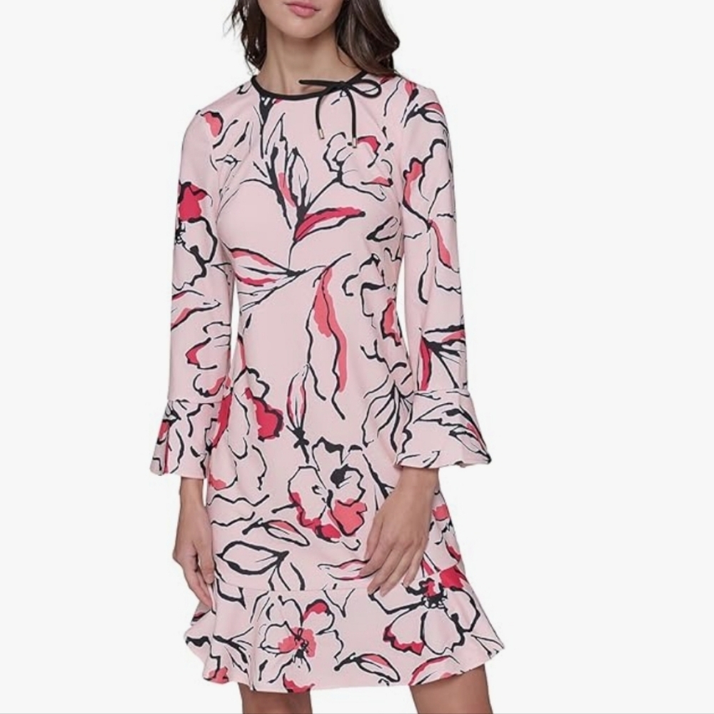 KARL LAGERFELD PARIS Floral Bow Neck  Dress..16 ..NEW